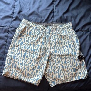 VISSLA Blue and Tan Graphic Swim Shorts